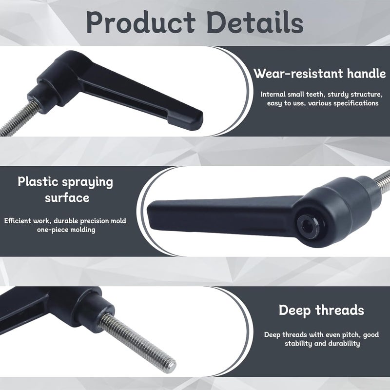 Begino Clamping Lever Handles with Quick Release Push Button Locking, 304 Stainless Steel M5 x 25mm Stud - Black (6 Pack) - Image 5